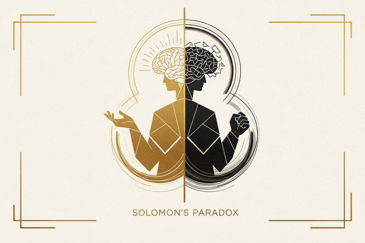 An image that represents solomon's paradox, minimalist, aesthetic, chic luxury